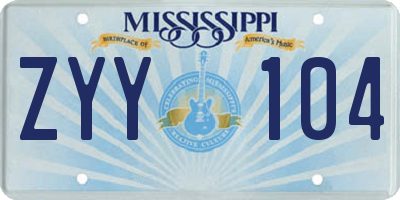 MS license plate ZYY104