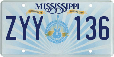 MS license plate ZYY136