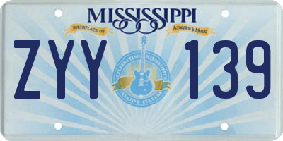 MS license plate ZYY139