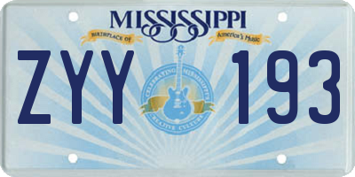 MS license plate ZYY193