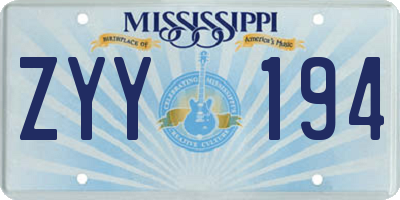 MS license plate ZYY194