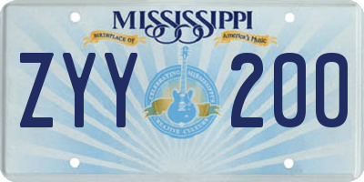 MS license plate ZYY200