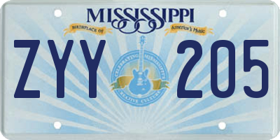 MS license plate ZYY205