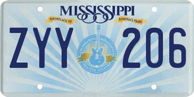 MS license plate ZYY206