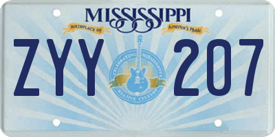 MS license plate ZYY207