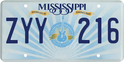 MS license plate ZYY216