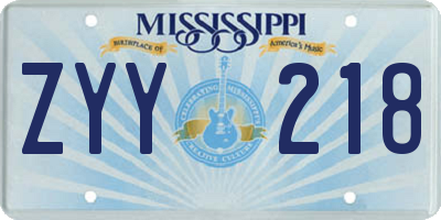 MS license plate ZYY218