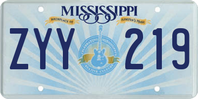 MS license plate ZYY219