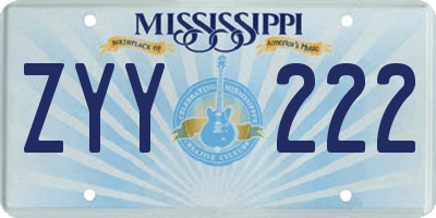 MS license plate ZYY222