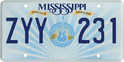 MS license plate ZYY231