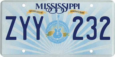 MS license plate ZYY232