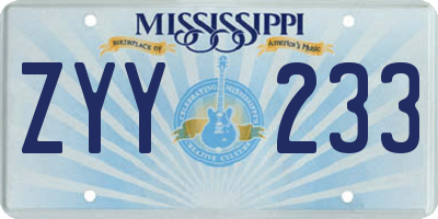 MS license plate ZYY233