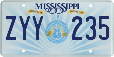 MS license plate ZYY235