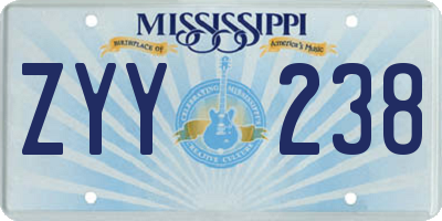 MS license plate ZYY238