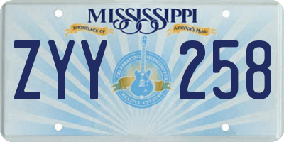 MS license plate ZYY258
