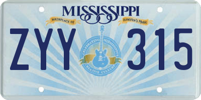 MS license plate ZYY315
