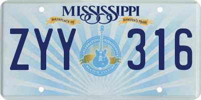 MS license plate ZYY316