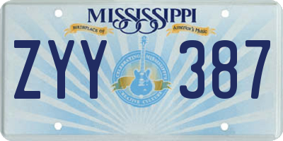 MS license plate ZYY387