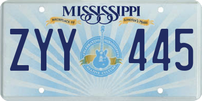 MS license plate ZYY445
