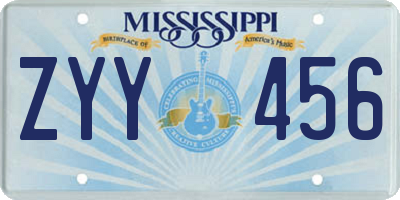 MS license plate ZYY456