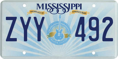 MS license plate ZYY492
