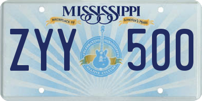 MS license plate ZYY500