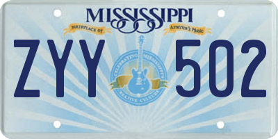 MS license plate ZYY502