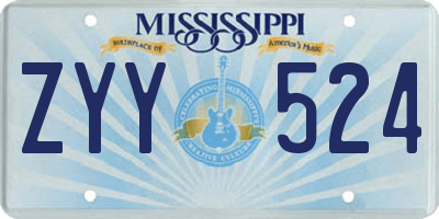 MS license plate ZYY524