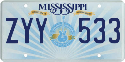 MS license plate ZYY533