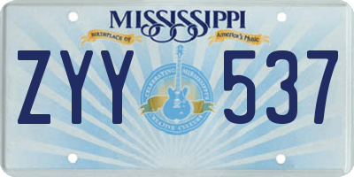 MS license plate ZYY537