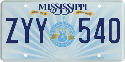 MS license plate ZYY540