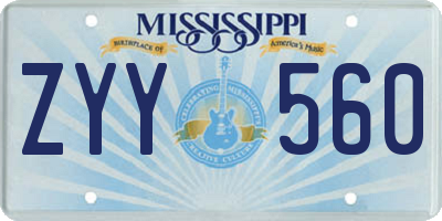 MS license plate ZYY560