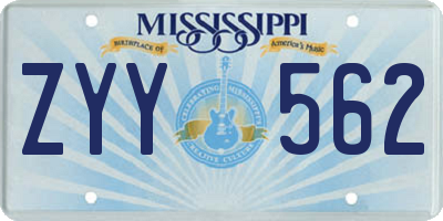 MS license plate ZYY562