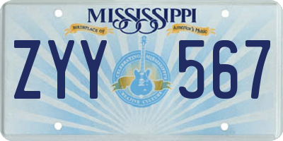 MS license plate ZYY567
