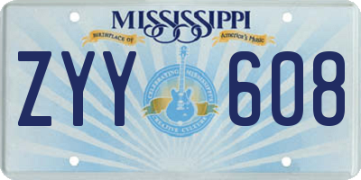MS license plate ZYY608