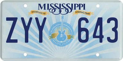 MS license plate ZYY643