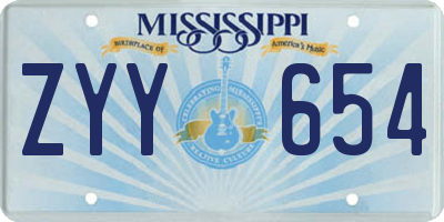 MS license plate ZYY654
