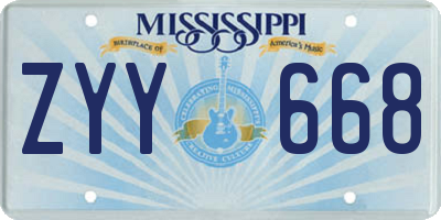 MS license plate ZYY668