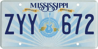 MS license plate ZYY672