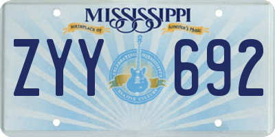 MS license plate ZYY692