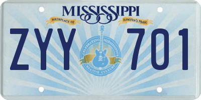 MS license plate ZYY701