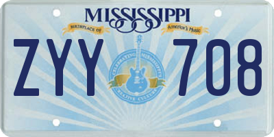MS license plate ZYY708
