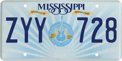 MS license plate ZYY728