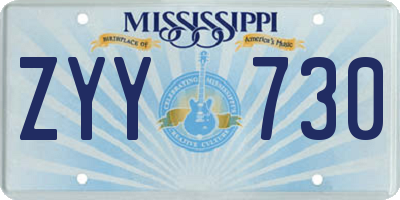 MS license plate ZYY730