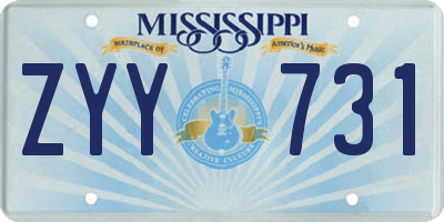 MS license plate ZYY731