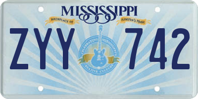 MS license plate ZYY742