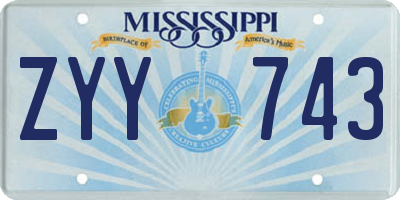 MS license plate ZYY743