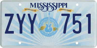 MS license plate ZYY751