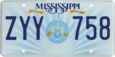 MS license plate ZYY758