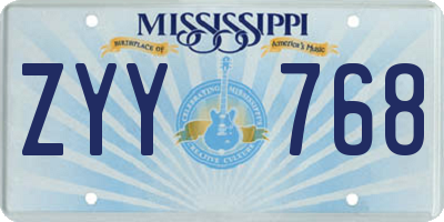 MS license plate ZYY768